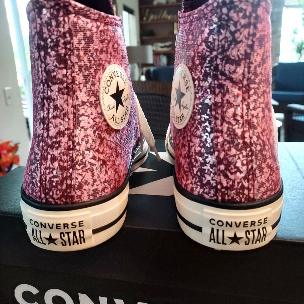 Converse All Star Pink High-Top Sneakers. Painted fleck-glitter canvas.  NWB - Picture 3 of 11